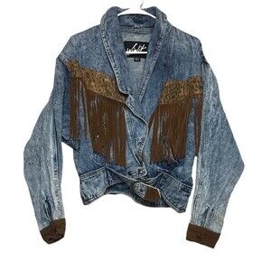 Vintage 80s Winlit denim fringe jacket M